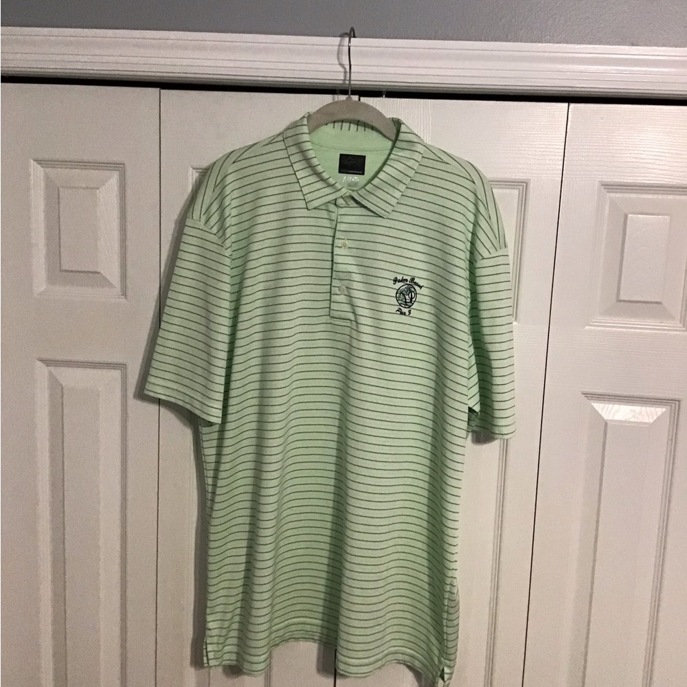 Greg Norman ML75 Mint Green Striped Golf Polo Size XL Palm Beach Par 3
